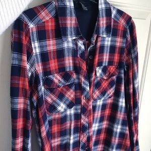 Red and Navy Plaid Flannel Shirt